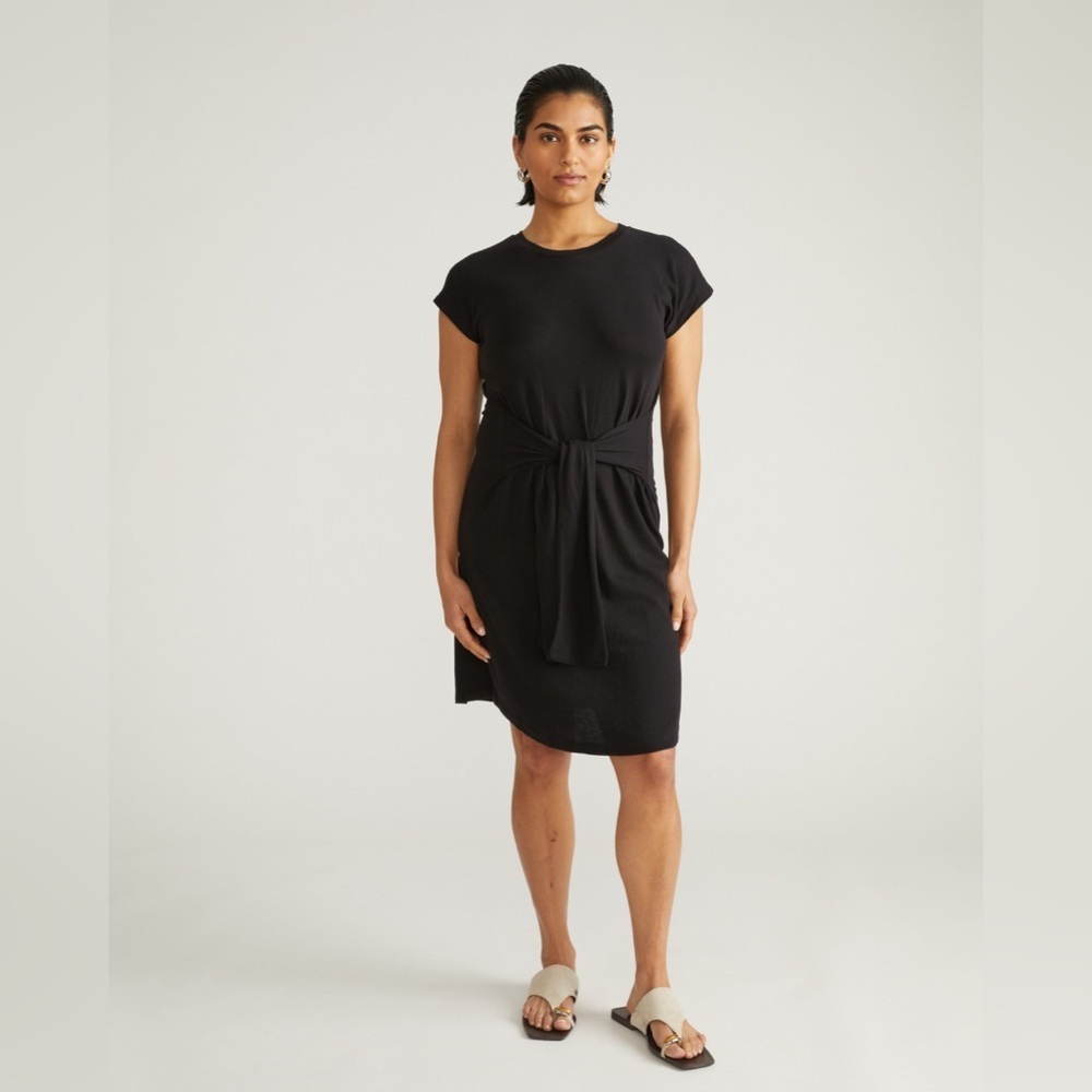 UNIVERSAL STANDARD Misa Jersey Dress Tie Waist Short Sleeve Black Size 6-8(2XS)